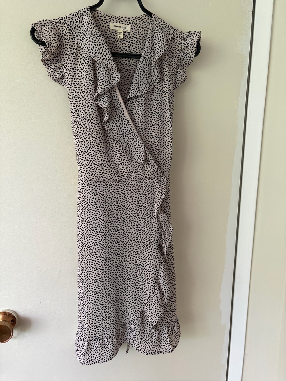 Monteau Cream Midi Wrap Dress with Black Spot Print